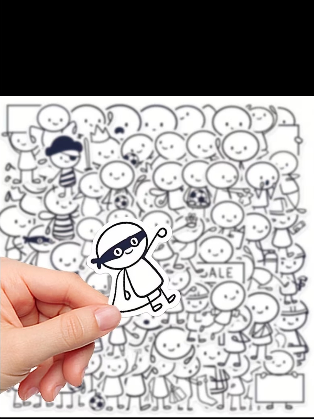 66pc Cute Stick Figure Stickers Black & White Cartoon Doodle Pack NEW - Picture 6 of 11